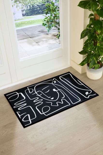 Artsy Mats Face Lines Abstract Indoor & Outdoor Doormat in White - Size: 90 cm x 60 cm - image 1