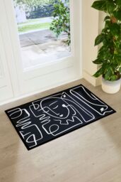 Artsy Mats Face Lines Abstract Indoor & Outdoor Doormat in White - Size: 90 cm x 60 cm