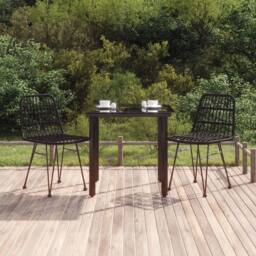 Berkfield Home Beautiful 3 Piece Garden Dining Set Black Poly Rattan - thumbnail 2