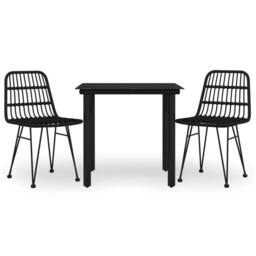 Berkfield Home Beautiful 3 Piece Garden Dining Set Black Poly Rattan - thumbnail 3