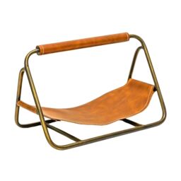 Ivyline Contemporary Antique Brass with Hanging Leather Kindling Holder in Metallics