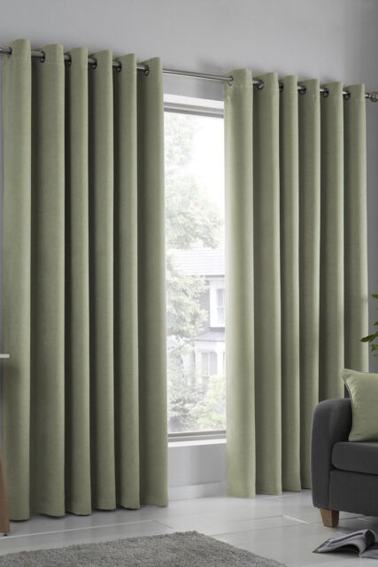 Fusion 'Strata' Triple-Woven Dimout Eyelet Curtains in Green - Size: 117 cm width x 183 cm drop - image 1