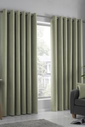Fusion 'Strata' Triple-Woven Dimout Eyelet Curtains in Green - Size: 117 cm width x 183 cm drop