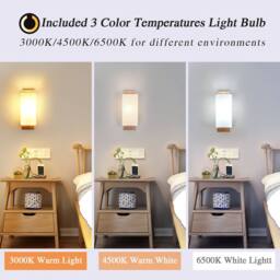 Pheashine Rectangle Wooden LED Wall Light, 12W 3-Color, Scandinavian Style, E27 in White - thumbnail 3