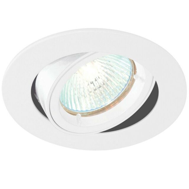 Loops TILTING Round Recess Ceiling Down Light Gloss White 95mm Flush GU10 Lamp Fitting - image 1