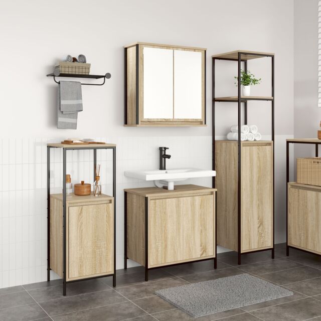 Berkfield Home 3 Piece Bathroom Furniture Set Sonoma Oak Engineered Wood in Brown - image 1