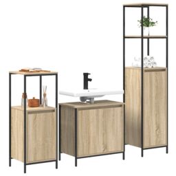 Berkfield Home 3 Piece Bathroom Furniture Set Sonoma Oak Engineered Wood in Brown - thumbnail 3