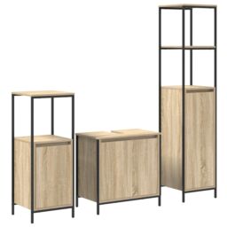 Berkfield Home 3 Piece Bathroom Furniture Set Sonoma Oak Engineered Wood in Brown - thumbnail 2