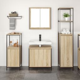 Berkfield Home 3 Piece Bathroom Furniture Set Sonoma Oak Engineered Wood in Brown - thumbnail 4