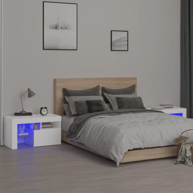 Berkfield Home Bedside Cabinets 2 pcs with LED Lights White 70x36.5x40 cm - image 1