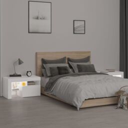 Berkfield Home Bedside Cabinets 2 pcs with LED Lights White 70x36.5x40 cm - thumbnail 4