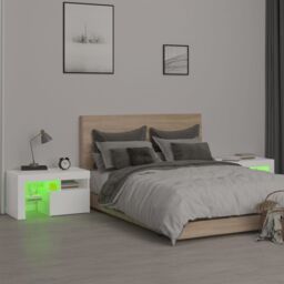 Berkfield Home Bedside Cabinets 2 pcs with LED Lights White 70x36.5x40 cm - thumbnail 5