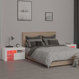 Berkfield Home Bedside Cabinets 2 pcs with LED Lights White 70x36.5x40 cm - thumbnail 6