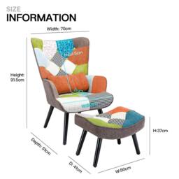 HomeMiYN Orange Patchwork Single-Seater Sofa with Footstool Cushion - thumbnail 3