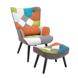 HomeMiYN Orange Patchwork Single-Seater Sofa with Footstool Cushion