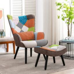 HomeMiYN Orange Patchwork Single-Seater Sofa with Footstool Cushion - thumbnail 2