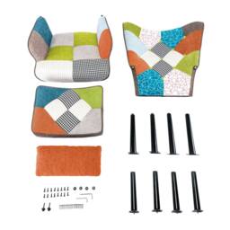 HomeMiYN Orange Patchwork Single-Seater Sofa with Footstool Cushion - thumbnail 9