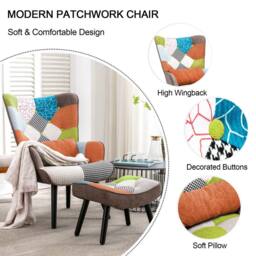 HomeMiYN Orange Patchwork Single-Seater Sofa with Footstool Cushion - thumbnail 4