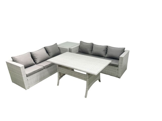 Fimous Rattan Garden Furniture Set 6 Seater Outdoor Sofa Set with Dining Table Side Table Light Grey Mixed - image 1