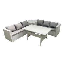 Fimous Rattan Garden Furniture Set 6 Seater Outdoor Sofa Set with Dining Table Side Table Light Grey Mixed - thumbnail 1