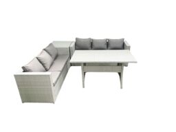Fimous Rattan Garden Furniture Set 6 Seater Outdoor Sofa Set with Dining Table Side Table Light Grey Mixed - thumbnail 2