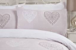 Smart Living Printed Reversible Polycotton Decorative Hearts Duvet Cover With Pillowcases in Natural - Size: King - thumbnail 3