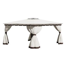 Living and Home 13 x 13FT Tiered Roof Metal Frame Patio Gazebo with Curtains in Beige - thumbnail 5