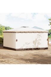Living and Home 13 x 13FT Tiered Roof Metal Frame Patio Gazebo with Curtains in Beige - thumbnail 2