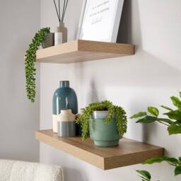 Home Source Pair of 60cm Floating Storage Shelf Wall Mounted Wooden Book Shelves in Light Oak - thumbnail 5