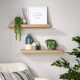 Home Source Pair of 60cm Floating Storage Shelf Wall Mounted Wooden Book Shelves in Light Oak - thumbnail 2