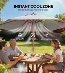 OUTSUNNY 2.5m Wood Garden Parasol Sun Shade Patio Outdoor Wooden Umbrella Canopy in Grey - thumbnail 4