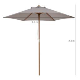 OUTSUNNY 2.5m Wood Garden Parasol Sun Shade Patio Outdoor Wooden Umbrella Canopy in Grey - thumbnail 3