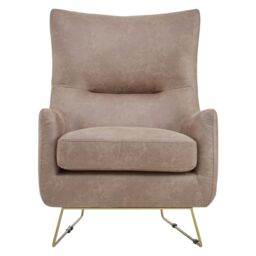 Orsina Brown Faux Leather Armchair, Accent Chair With Golden Iron Legs, Faux Chair, Curved Backrest Chair For Reading - thumbnail 6