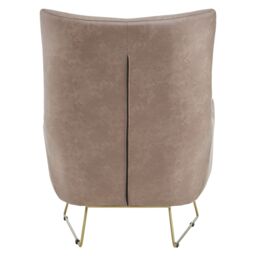 Orsina Brown Faux Leather Armchair, Accent Chair With Golden Iron Legs, Faux Chair, Curved Backrest Chair For Reading - thumbnail 4