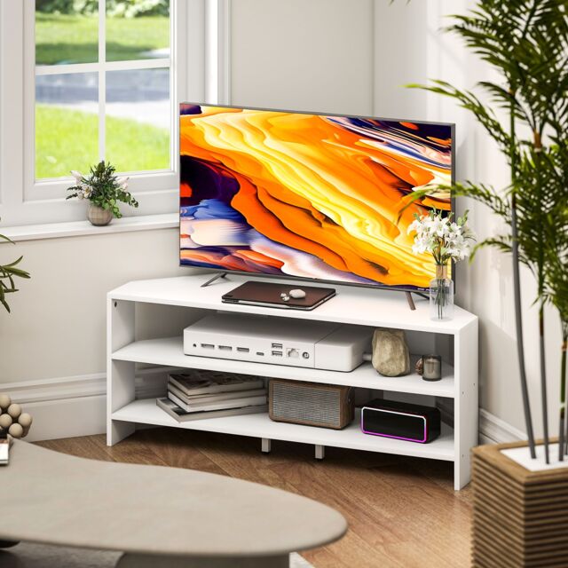 HOMCOM Corner TV Stand, TV Unit with Open Shelves for 47 Inch TV in White - image 1