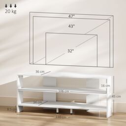 HOMCOM Corner TV Stand, TV Unit with Open Shelves for 47 Inch TV in White - thumbnail 3