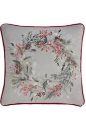 Dreams & Drapes 'Winter Sprigs' Floral Wreath Velvet Filled Cushion in Green - Size: 43 cm x 43 cm - thumbnail 2