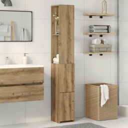 Berkfield Home Bathroom Cabinet Artisan Oak 25x25x170 cm Engineered Wood in Brown - Size: 25 x 25 x 170 cm - thumbnail 3