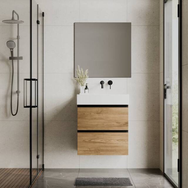 Banyetti Akiro 600mm WallHung Vanity with Veneto 0 TH Basin-Walnut in Light Brown - image 1