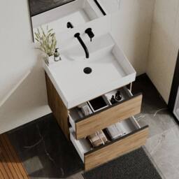 Banyetti Akiro 600mm WallHung Vanity with Veneto 0 TH Basin-Walnut in Light Brown - thumbnail 2