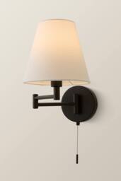 ValueLights Sonia Pair of Adjustable Swing Arm Wall Lights with Taper Linen Shades in Black - thumbnail 2