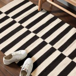 THE RUGS Donna Handwoven Wool Rug Black & White Striped Reversible Living Room - Size: 160 cm x 230 cm - thumbnail 9
