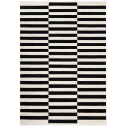 THE RUGS Donna Handwoven Wool Rug Black & White Striped Reversible Living Room - Size: 160 cm x 230 cm - thumbnail 1