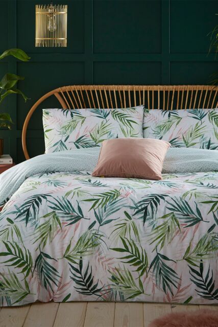 Furn Bali Palm Botanical Reversible Duvet Cover Set in Green - Size: Single - image 1