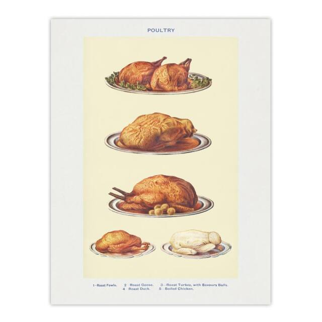 "Artery8 Poultry Dishes Vintage Kitchen Mrs Beeton Wall Art Poster Print in Yellow - Size: W12"" x H16""" - image 1