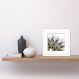 Artery8 Abstract Line Art Peacock Feather Pen Ink Drawing Square Wooden Framed Wall Art Print Picture 8X8 Inch in White - thumbnail 2