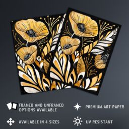 "Artery8 Abstract Poppies Gold Black Floral Watercolour Framed Wall Art - Size: W12"" x H16""" - thumbnail 2