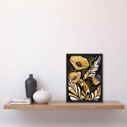 "Artery8 Abstract Poppies Gold Black Floral Watercolour Framed Wall Art - Size: W12"" x H16""" - thumbnail 4