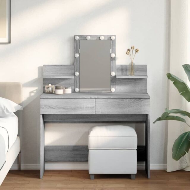 Berkfield Home Dressing Table with LED Grey Sonoma 100x40x130 cm - Size: 100 x 40 x 130 cm - image 1