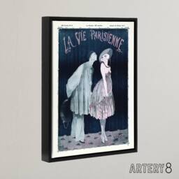 "Artery8 La Vie Parisienne Kissing Pierrot Clown Framed Canvas Wall Art Print in Dark Blue - Size: W12"" x H16""" - thumbnail 2